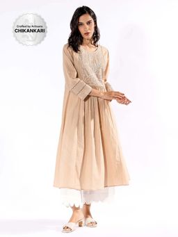 PANTS AND PAJAMAS - Beige Chikan Cotton Kurta