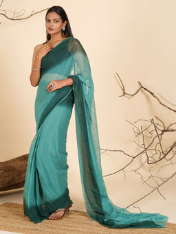 Teejh - Whimsical Watercolour Pre-Draped Saree with Unstitched Blouse