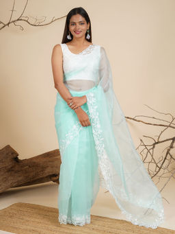Teejh - Dewdrop Dazzle Organza Saree with Unstitched Blouse