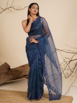 Teejh - Ethereal Petunia Organza Saree with Unstitched Blouse