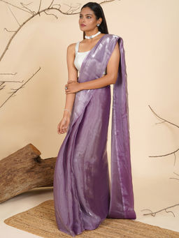 Teejh - Lavender Kiss Tissue Pre-Draped Saree with Unstitched Blouse
