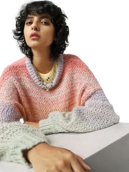 ONLY - Women Self Design Multicolor Sweater