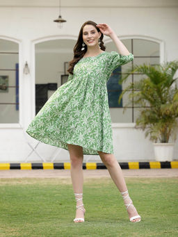 Stylum - Womens Tropical Printed Cotton Pleated A-Line Dress