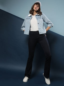 Campus Sutra - Blue Women Solid Stylish Casual Jacket