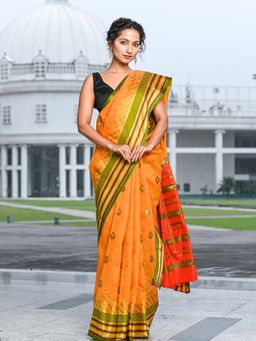 Beatitude - Yellow Shade Cotton Woven Saree with Unstitched Blouse