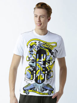 Huetrap - Mens Round Neck Half Sleeves White T-shirt