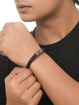 NVR - Men's Black Leather Bracelet