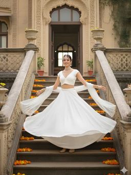 LABEL MAE - Silk Swan Sage White Lehenga with Stitched Blouse and Dupatta