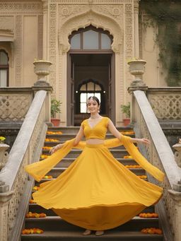 LABEL MAE - The Golden Hour Mustard Lehenga with Stitched Blouse and Dupatta