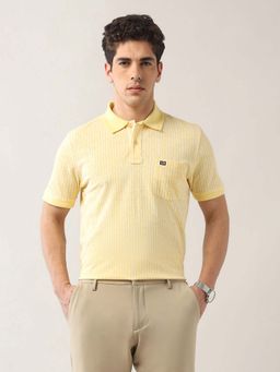 Arrow Sports - Men's Yellow Vertical Striped Spring Sorbet Polo T-Shirt