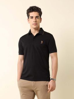 U.S. POLO ASSN. - Black Men's Solid Monochrome Majesty Polo T-Shirt