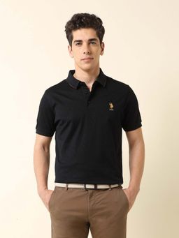 U.S. POLO ASSN. - Black Men's Solid Monochrome Majesty Polo T-Shirt