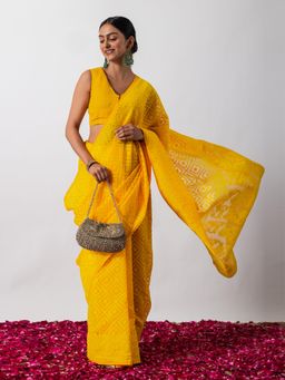 Triyah - Genda Phool Handloom Jamdani Cotton Saree