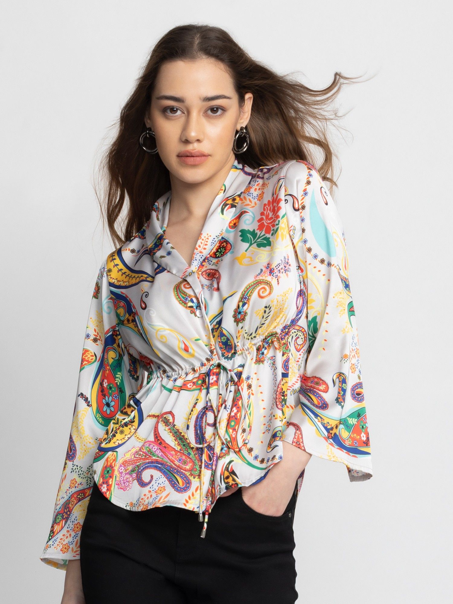 shaye Yellow and Blue Floral Printed Three-Quarter Sleeves Casual Shirt for Women-picture-35