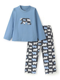 FUNKRAFTS - Unisex Full Sleeves Bear Printed T-Shirt & Trackpant - Blue (Set of 2)