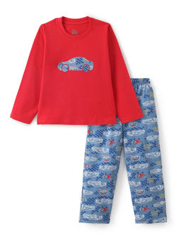 FUNKRAFTS - Unisex Full Sleeves Car Printed T-Shirt & Trackpant - Red (Set of 2)