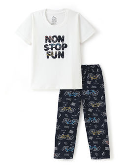 FUNKRAFTS - Unisex Half Sleeves Bicycle Printed T-Shirt & Trackpant - White (Set of 2)