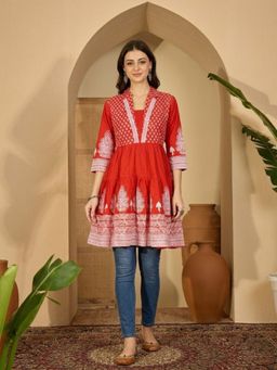 ANAISA - Woman Red Floral Style Print Tunic