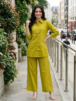 KAFTANIZE - Women Lime Green Solid Co-Ord Set