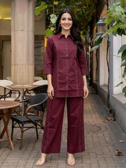 KAFTANIZE - Women Maroon Solid Co-Ord Set