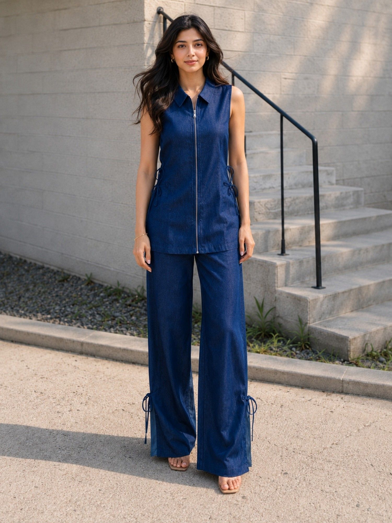 kaftanize Women Navy Blue Colorblock Co-Ord Set-picture-19
