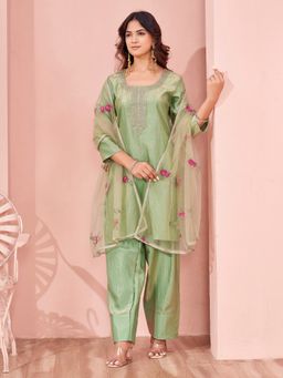 Tikhi Imli - Pista Green Silk Blend Embroidery Kurta and Farsi Salwar with Dupatta
