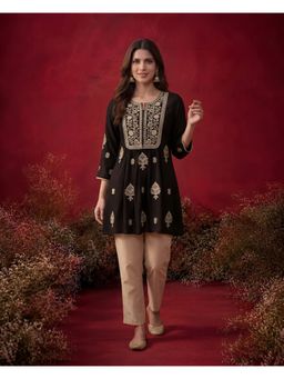 Lakshita - Black Embroidered Cotton Kurti with Pant
