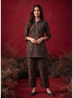 Lakshita - Black All Over Printed Cotton Straight Co-Ord Set