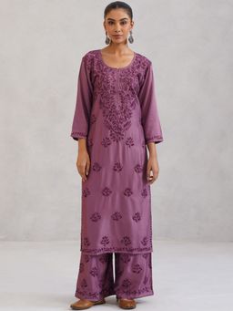 Colorkosh - Lavender Rayon Chikankari Embroidered Stylish Kurta And Palazzo