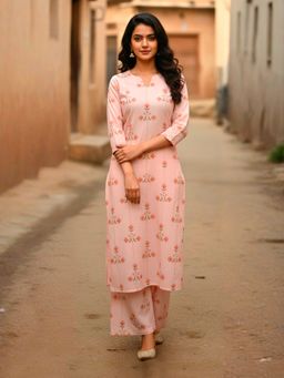 Mabish By Sonal Jain - Pink Floral Printed Straight Co-Ord Set