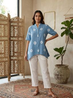 Zolo Label - Sky Blue Printed Tunic With Classic White Pant