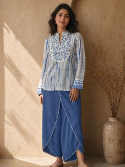 Zolo Label - Elegant White Embroidered Kurta With Contemporary Draped Palazzo