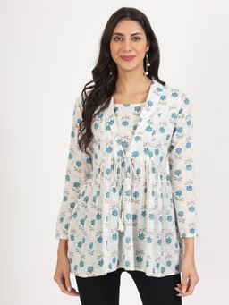 Divena - White Floral Printed Cotton Top