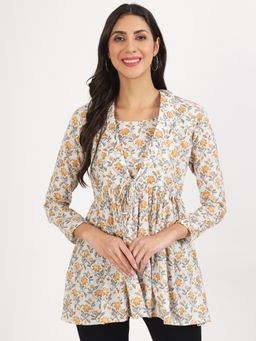 Divena - Off White Floral Cotton Top