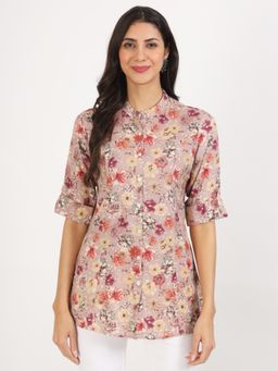 Divena - Pink Floral Printed Rayon Top