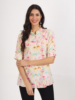 Divena - Multi-Color Floral Printed Rayon Top