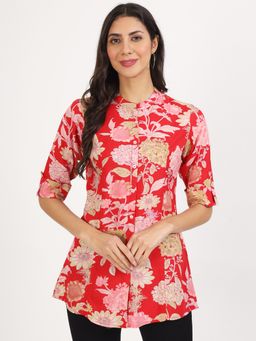 Divena - Red Floral Printed Rayon Top