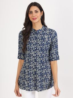 Divena - Blue Printed Rayon Top