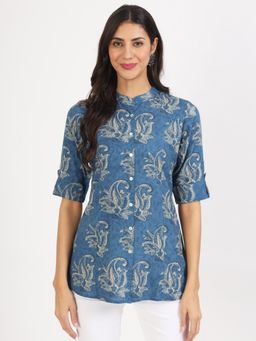 Divena - Blue Floral Printed Rayon Top