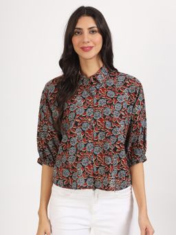 Divena - Multi-Color Floral Printed Cotton Top