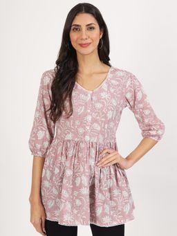 Divena - Pink Floral Printed Cotton Top