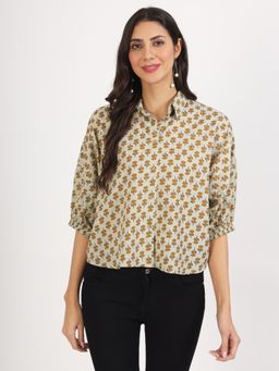 Divena - Green Floral Printed Cotton Top