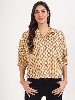 Divena - Yellow Floral Printed Cotton Top