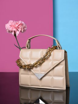 Haute Sauce - Women Beige Textured Pu Structured Handheld Bag