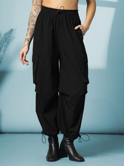 CHKOKKO - Black Relaxed Fit Parachute Cargo Pant
