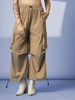 CHKOKKO - Khaki Relaxed Fit Parachute Cargo Pant
