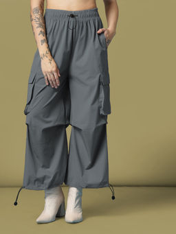 CHKOKKO - Grey Relaxed Fit Parachute Cargo Pant
