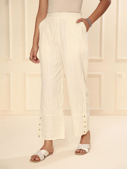 Aravalii - Off White Dobby Pants with Lining