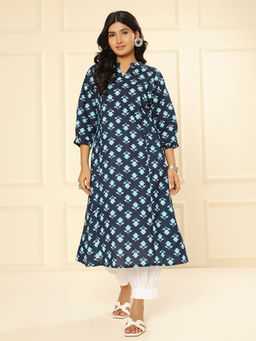 Aravalii - Navy Blue Flower A-Line Kurta