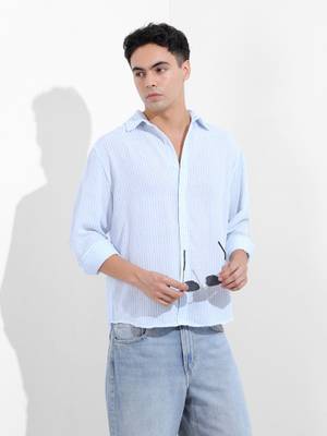 Buy The Indian Garage Co Men Blue Relaxed Fit Polyester Shirt - Image 1